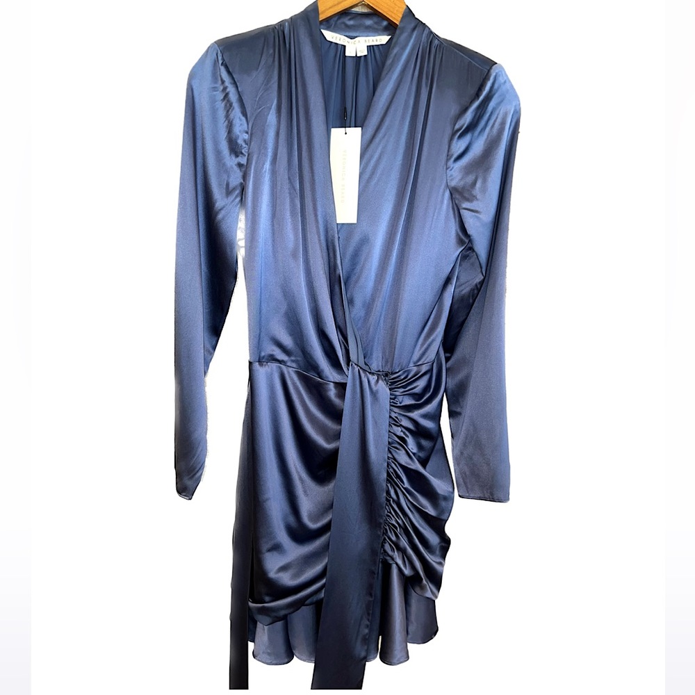 ✨HP!✨VERONICA BEARD | NWT Agatha Silk Ruched Minidress | Steel Blue Dress | 6 - Picture 9 of 14
